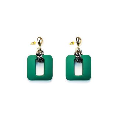 China Red Square Exaggeration Earrings Resin Earrings Cute Retro Hollow Korean Acrylic Trendy Geometric Chain for sale