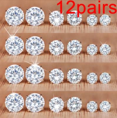 China FASHIONABLE Wholesale 24 Pcs Stud Earrings Cubic Zircon Simulated Fake Diamonds Cheap Diamond Earrings for sale