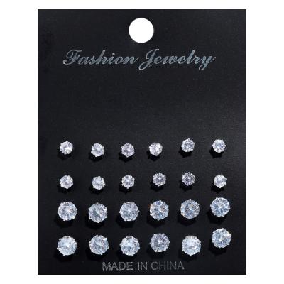 China FASHIONABLE Wholesale 12 Pairs Set Fashion Round Colors Rhinestone Crystal Zircon Earrings For Girls CZ Stud Earring Set for sale