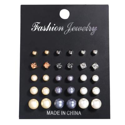 China Wholesale Fashion Artificial Pearl Diamond Earrings Set 15 TRENDY Pairs Sets Women Jewelry Sets for sale