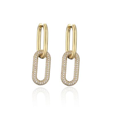 China CLASSIC Hip Hop 18K Gold Plated Brass Stud Earrings Colored Zircon Double Ring Pendant Earrings For Women 2021 for sale