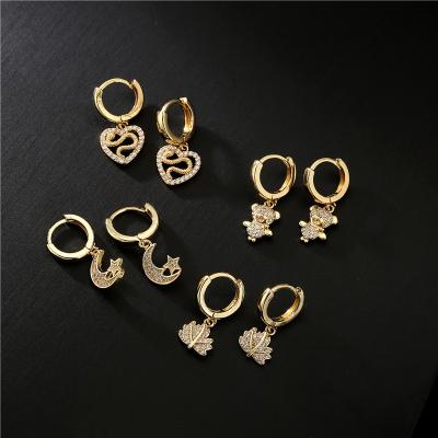 China CLASSIC 18K gold plated geometric drop earrings European and American popular copper micro - inlay earrings for sale