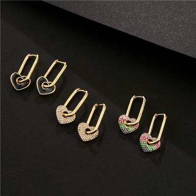 China CLASSIC 18k Gold Plated European Inlays Micro Copper Earrings and American Maniac Oil Drop Love Earrings for sale