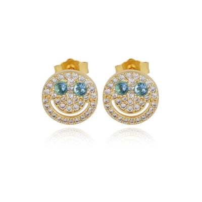 China Wholesale 925 CLASSIC CZ Silver Needle Earrings Full Brass Smile Face Studs Earrings Jewelry for sale