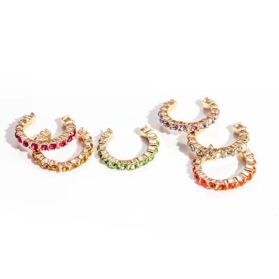 China CLASSIC C-Shaped Colorful Rhinestone Paved Ear Cuffs Set Jeweries and Earings for Women Clip On Earrings for sale