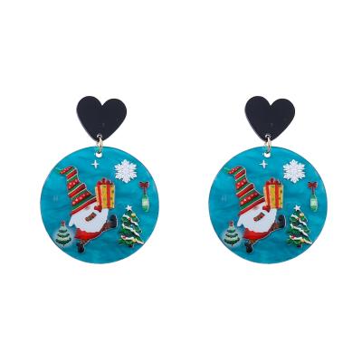 China 2021 New Arrival Fashion Jewelry Wholesale Manufacturer Yiwu Acrylic Resin Christmas Santa Claus Elk Pattern Drop Earrings For Women for sale