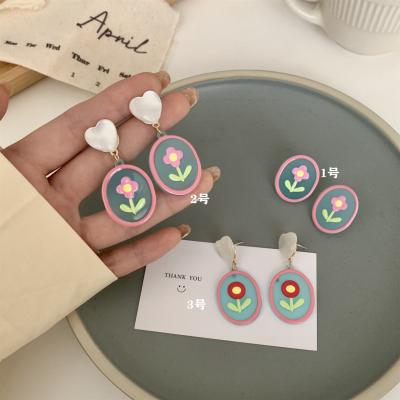 China Wholesale S925 Needle Fun CLASSIC Silver Sweet Acrylic Cartoon Earrings Cute Fun Flower Earrings Jewelry for sale