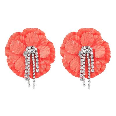 China BOHEMIA Amazon Fashion Bohemian Exaggerate Cloth Chrysanthemum Flower Earrings Rhinestone Tassel Drop Earrings For Women Jewelry for sale