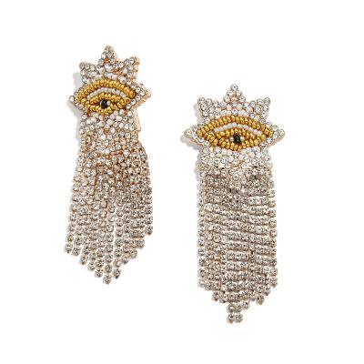 China CLASSIC New Fashion Jewelry Women Bohemian Seed Beaded Hoho Evil Bead Eye Tassel Earrings For Women 2022 for sale