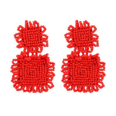 China New Fashion CLASSIC Bohemian Hand & Color Woven Bright Rice Beads Square Dangle Earrings Contracted Earrings for sale