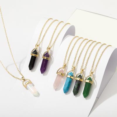 China CLASSIC Ball Shape Natural Stone Quartz Pendant Necklace With Amethyst Turquoise Gold Plated Hexagonal Necklace For Women for sale