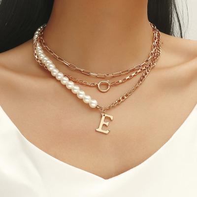 China New Trendy Fashion Charm Jewelry For Women Girls Baroque Pearl Multilayer Scarves Letter Pendant Necklace for sale