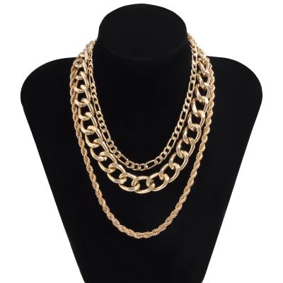 China Fashion Temperament Women Punk Punk Layered Necklace Jewelry Hiphop Thick Chain Necklace Set for sale