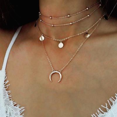 China NEW FASHIONABLE Wholesale Multilayer Tassel Moon Disc Necklace Jewelry Female Pendant Necklace for sale