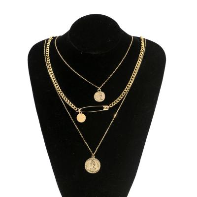 China 2021 FASHIONABLE New Portrait Jewelry Around Coin Necklace Lady Gold Popular Multilayer Pendant Necklace for sale