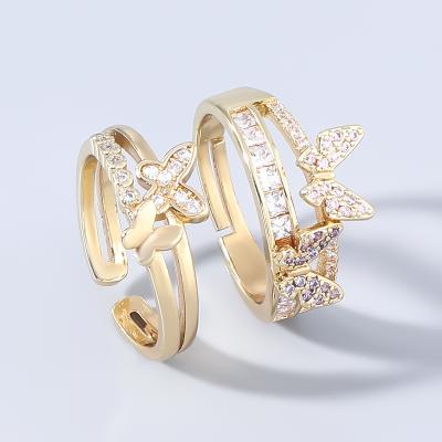 China 2021 CLASSICS New Ring Copper Micro-inlaid Diamond Butterfly Lovers Ring Index Ring for sale