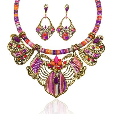 China TRENDY Wholesale Fashion Rhinestone Jewelry Water Drop Gem Alloy Necklace Earrings Bohemian Jewelry Set for sale