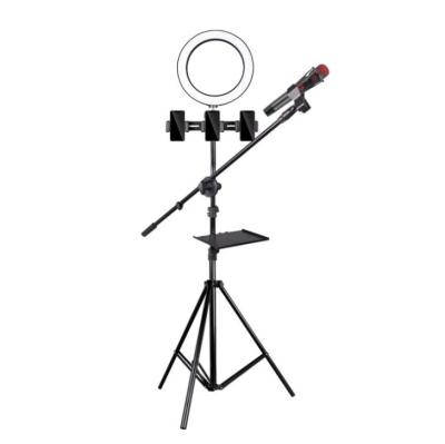 China Condenser Microphone Live Broadcast Landing Tripod Mobile Phone Stand Extendable Stand for sale