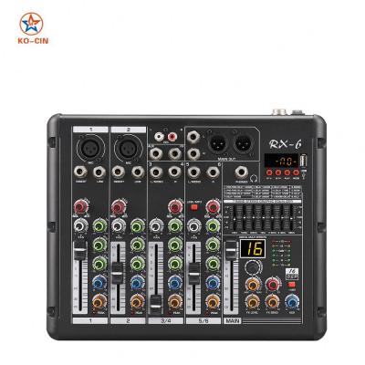 China 4 Channel Mixing Console USB BT Performance Stage Sound Mixer DSP Effect Disco\Bar\Club\Home Professional Audio Mixer RX6 16 for sale