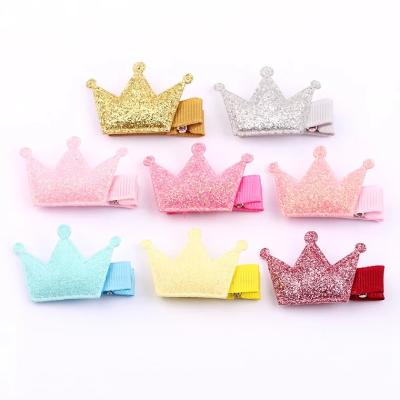 China Glitter Snap Clips Crown Curly Hair Clips Fashion Vintage Kids Baby Hair Accessories Cute Glitter Crown Hair Clips For Girls for sale