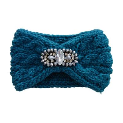 China Fashion Winter Hair Accessories Warm Wide Hair Band Thicken Pearl Rhinestone Headband Knitted Head Wraps For Women for sale