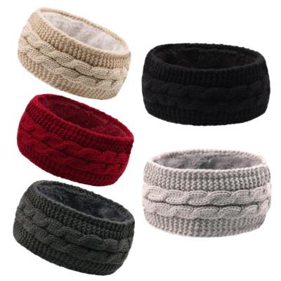 China Fashion Winter Hair Accessories Warm Fleece Wide Hair Band Thicken Fluffy Headband Knitted Wool Headbands For Women for sale