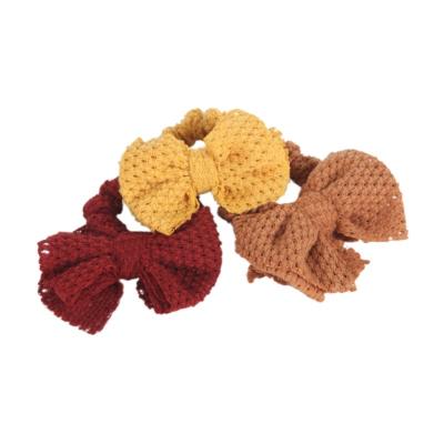 China Fashion Custom Hair Accessories Cute Solid Color Knitted Bow Hair Scrunchies For Girl for sale