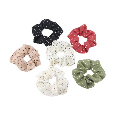 China Fabric Leaves Designer Custom Hair Accessories Chiffon Elastic Hairband Ponytail Polka Dots Scrunchies For Girl for sale