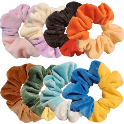 China Women Hair Accessories Womens Hair Accessories Color-block Scrunchy Elastic Hair Bands Velvet Hair Scrunchies For Girls for sale