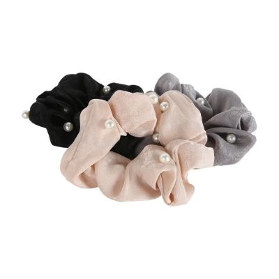 China New Designer Women Gril Hair Accessories Solid Color Velvet Headbands Soft Pearl Fabric Elastic Hair Bands for sale