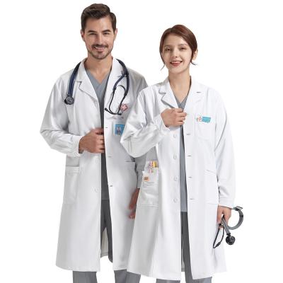 China Quality Customized Work Uniform Fabric Doctor Work Elastic Anti-Static Clothes Breathable Short Sleeve Women's White Coat Men's White Coat for sale