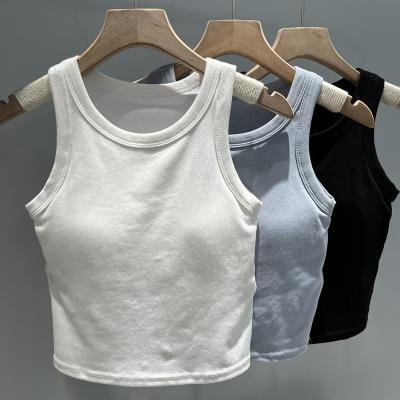 China Women Lady Feminine Custom Made White 2023 Summer Fashion Breathable Casual Sexy Cotton Bottoms With Chest Bra Vest Top for sale