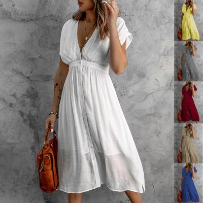 China 2023 Summer New Women Custom Lady Vestidos Tulle Short Waist Deep Solid Female Elegant Casual Sexy Anti-Static Sleeve V Long Dress for sale