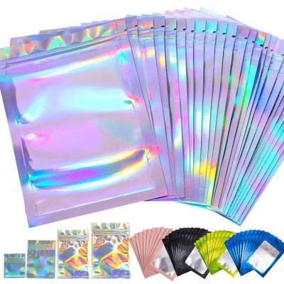 China 100pcs Moisture Proof Logo Small Resealable Packaging Custom Holographic Bopp Packaging Ziplock Bag With Zipper for sale