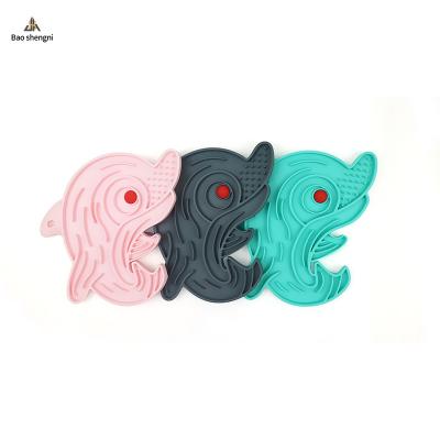 China New Hot Sales Viable Food Grade Silicone Feeding Pad Dog Licking Pad Dolphin Pattern Fashion And Convenient Slow for sale