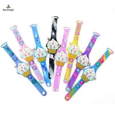 China Time Show Multifunctional Unicorn Cartoon Ice Cream Flip Watch Toys Push Pop Digital For Kids for sale