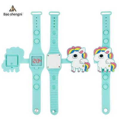 China Automatic date noise fidgety person wristband kids toys watch new design cartoon animal unicorn LED display design kids watch for sale