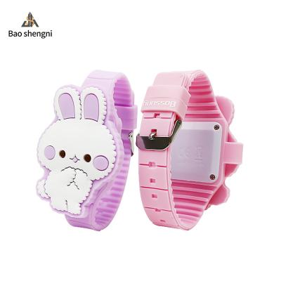 China Cute Rabbit Auto Date Kids Watch Flip Cover Watch Cartoon Unisex Silicone Strap Led Guangdong Digital Watch for sale