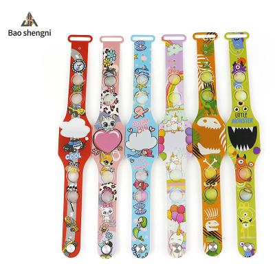 China Hot Selling Automatic Date JHS Squeeze Noise Buckle Waterproof Toys Watch LED Silicone Children Watch for sale