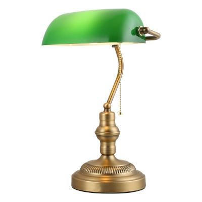 China Contemporary High Quality Classic Green Glass Shade Banker Antique Brass Table Lamp for sale