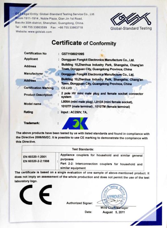 CE - Dongguan Fongkit Electronics Manufacture Co., Ltd.