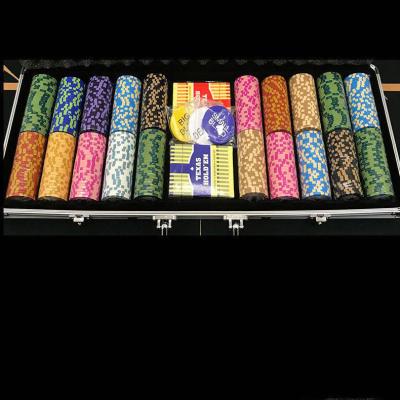 China Casino Gambling Table Entertainment Texas Hold'em 500pcs Poker Chips Set Custom Clay Chips With Aluminum Case for sale