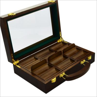 China Wooden Poker Chips Case Playing Cards Box Solid Wood Solid Wood Waste Lid Business Luxury Gift Box+3 Trays+Acrylic for sale