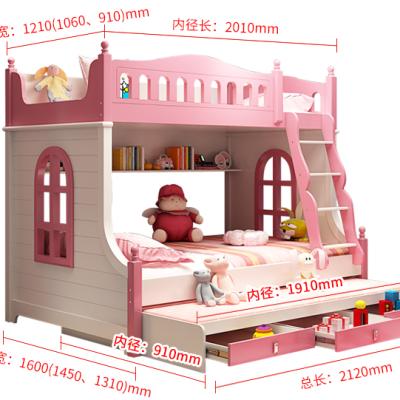 China Full modern solid wood kids work more princess girls bunk beds gorgeous pink cartoon children soft bed children with stairs for sale