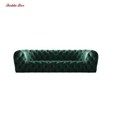 China Luxury Italian Soft Tufted Sofa Bed Velvet Home Sofa 2021 Fashion Couches Chesterfield Leather Buttons Hotel Furniture for sale