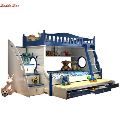 China Modern Kid Boy Solid Wood Frame Sets Cabinet Mediterranean Bed Bunk Soft Storage Function Style Kids Bedroom Furniture for sale