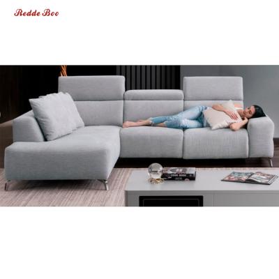 China Extendable Adjustable Frame L Shape Fabric Headrest Stainless Steel Sofa With A Recliner Seat for sale