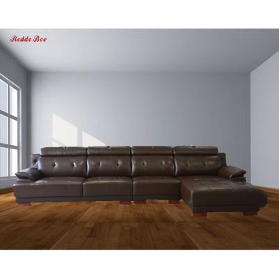 China (Size) hot selling brown corner adjustable pure leather l shape living room furniture sofa sectional set 8201 for sale