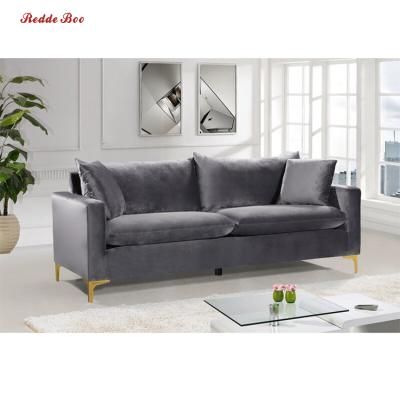 China Leisure Living Room Modular Stainless Steel Legs 2 Seat Velvet Fabric Classic Luxury Sofa W8161 for sale