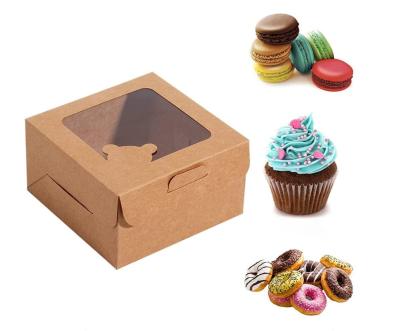 China Handmade Minimalist Brown Bakery Boxes With PVC Window Craft Small Natural Paper Box For Cupcakes Pie Cookies Cakes for sale